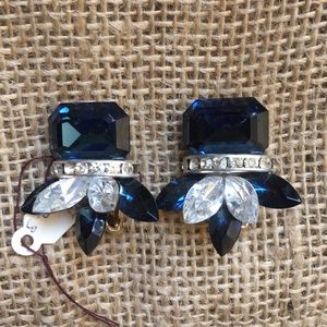 Blue rhinestone clip on earrings